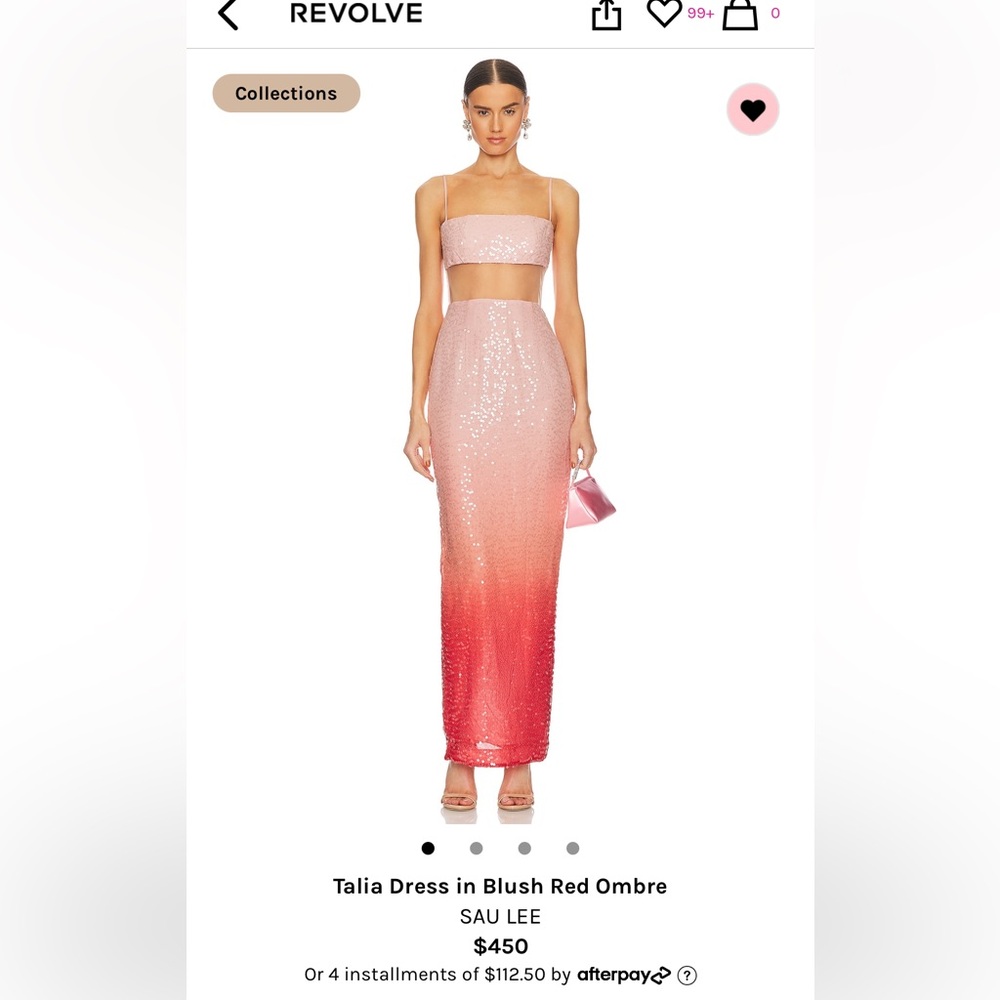 SAU LEE Blush Red Ombre Maxi Dress 0 xs